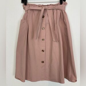 Sadie & Love Belted A-line cotton skirt w/ elastic paper bag waist & pockets